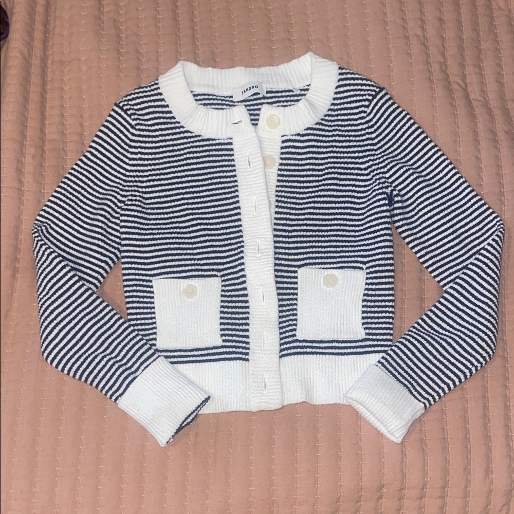 NWOT Sandro Navy and White Striped Knit Cardigan